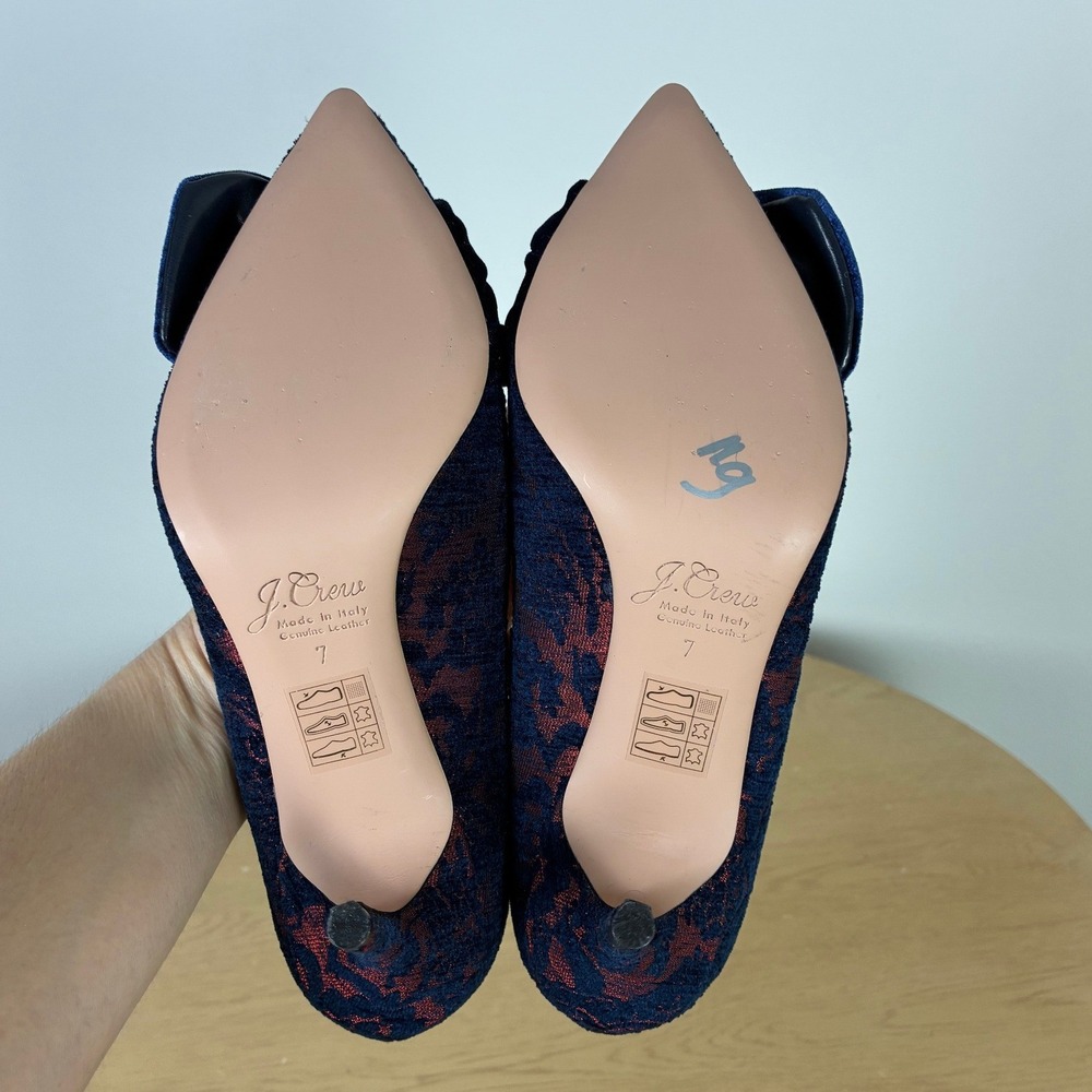J. Crew Elsie Pump Women's 7 Velvet Brocade Rhinestone Bow Chic Formal Party - Picture 6 of 8